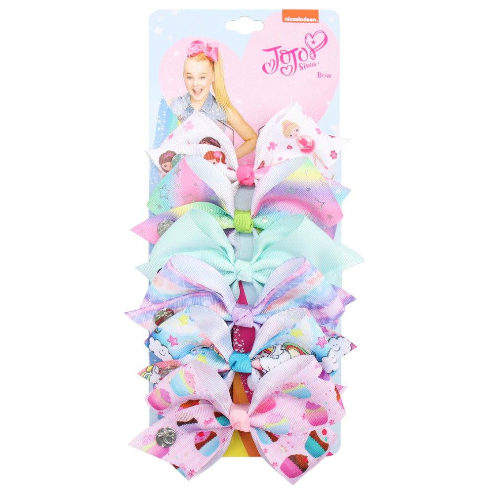 Wholesale 5-inch  bow hairpin set 6-color one-card children' s hairpin headdress